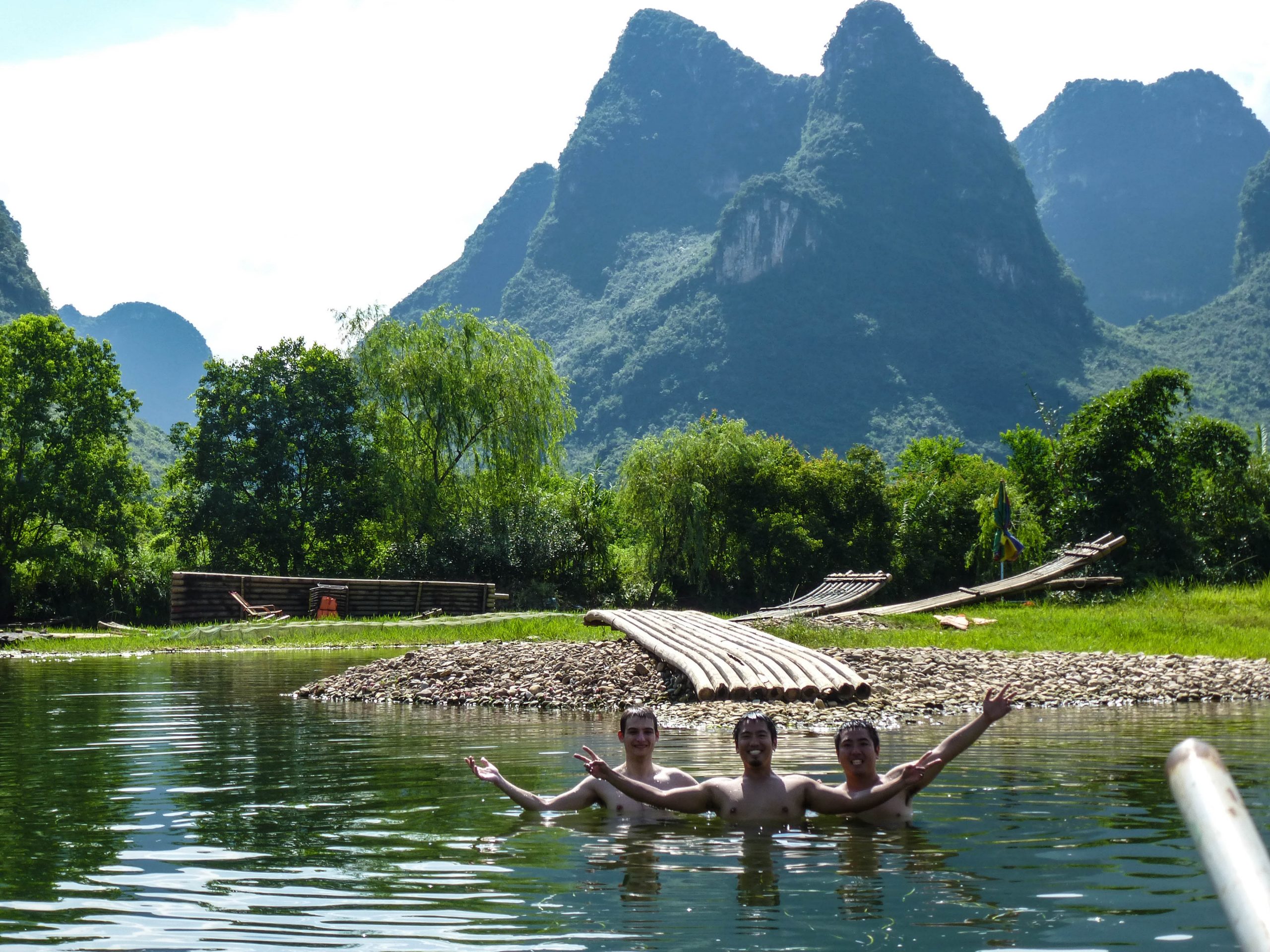 Stopping for a splash about in one of the many pristine Yangshuo river sections 