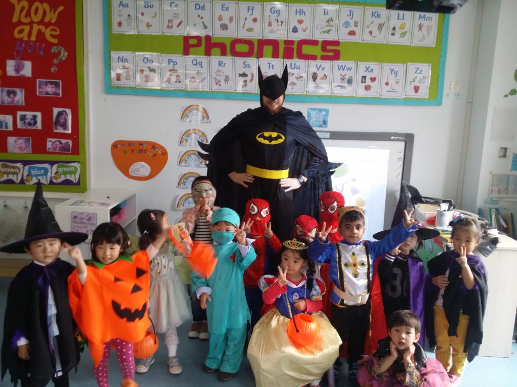 Dressed as batman in Oujing kindergarten class