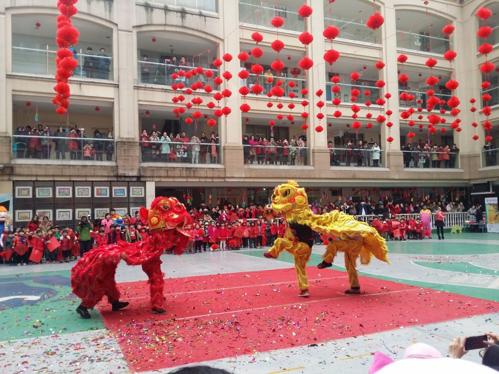 Dragon parade at Oujing Kindergarten Yiwu