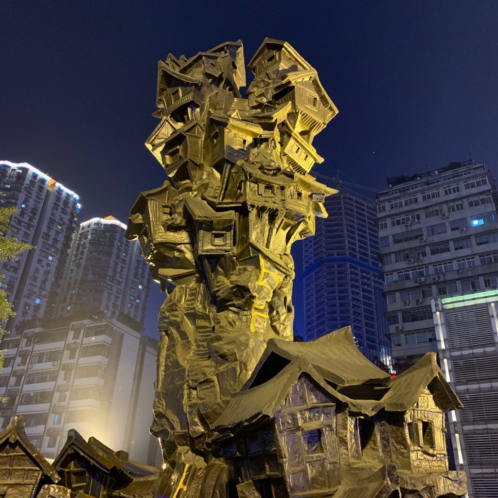 Art sculpture at night in Chongqing