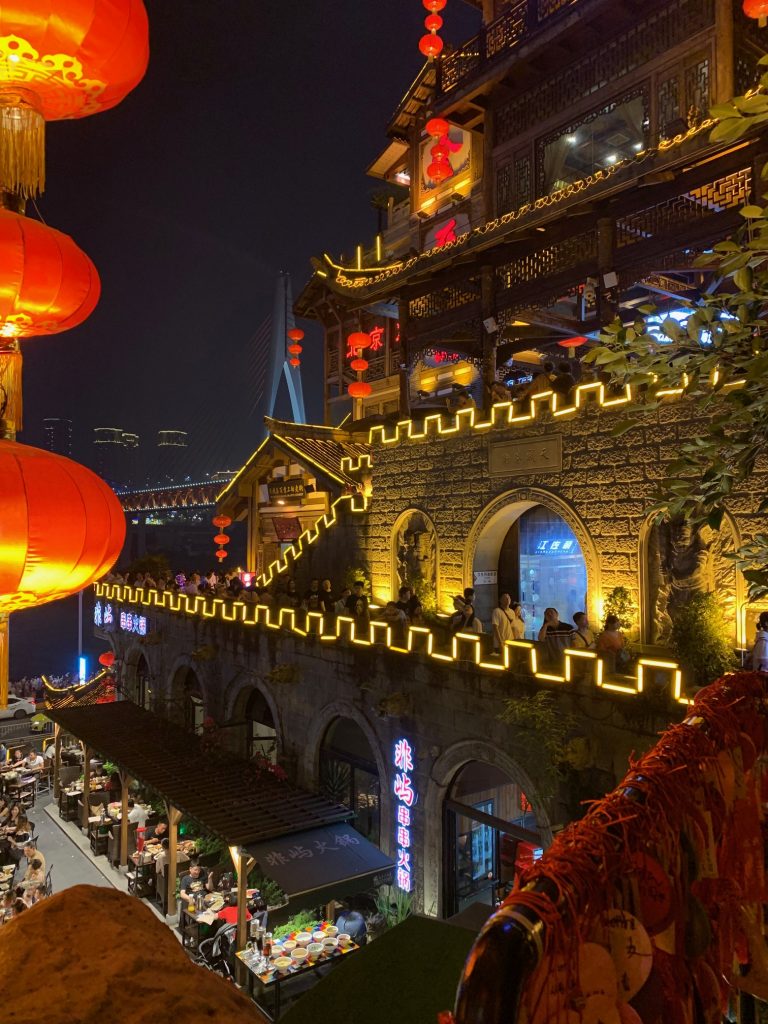 Market and castle at night in Chongqing