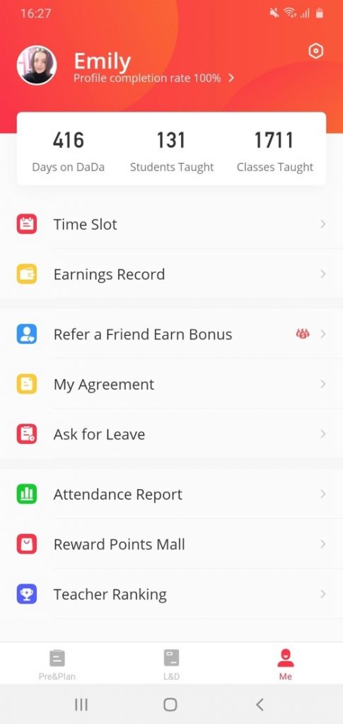 Emilie's online school profile